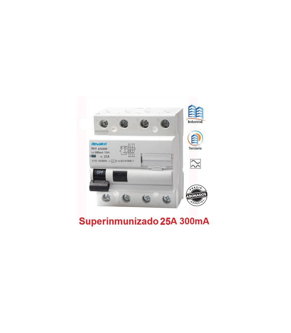 Diferencial superinmunizado industrial 2 Polos 40A 300mA